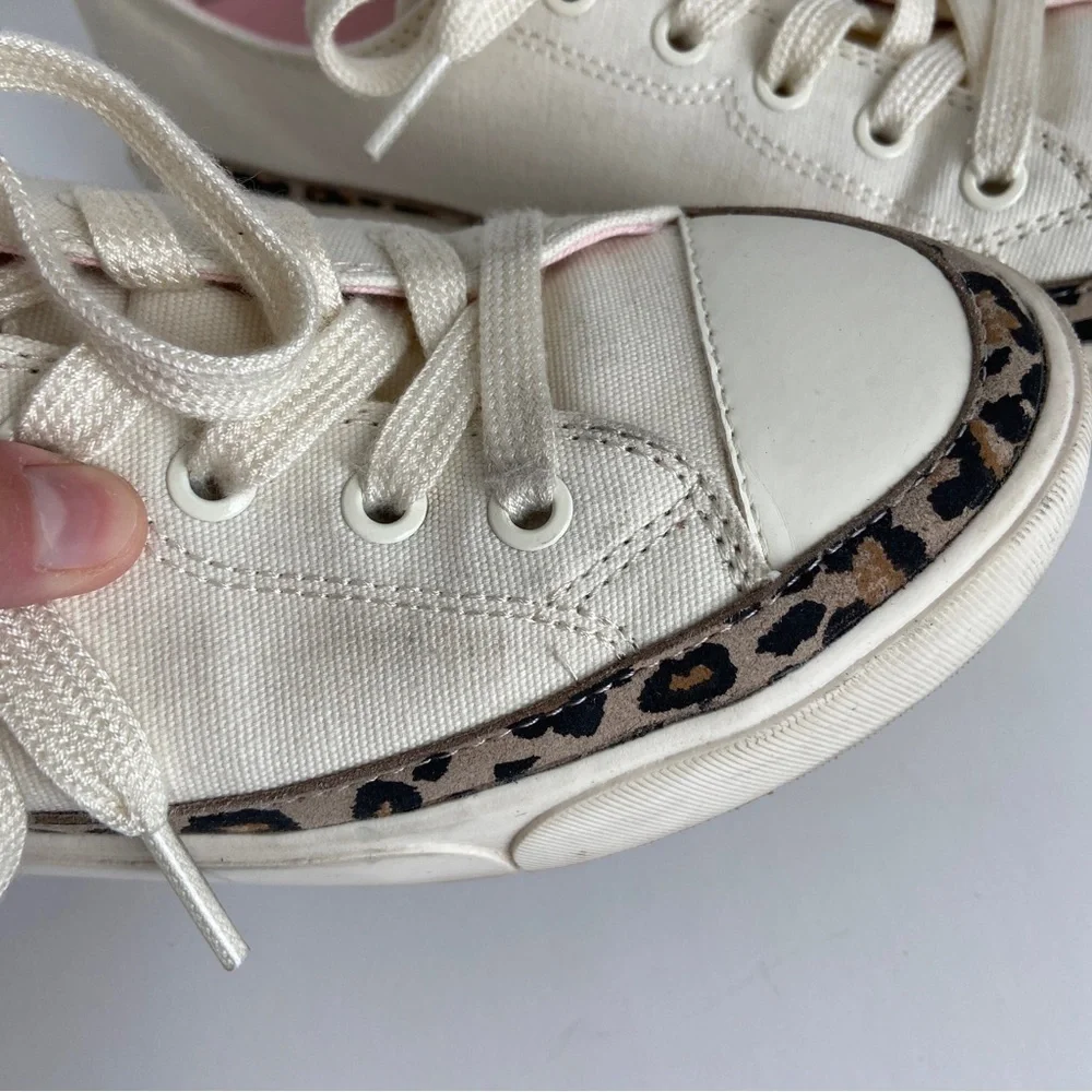 Kate Spade Womens‎ Cream Canvas Kaia Leopard Print Suede Sneakers Size 8